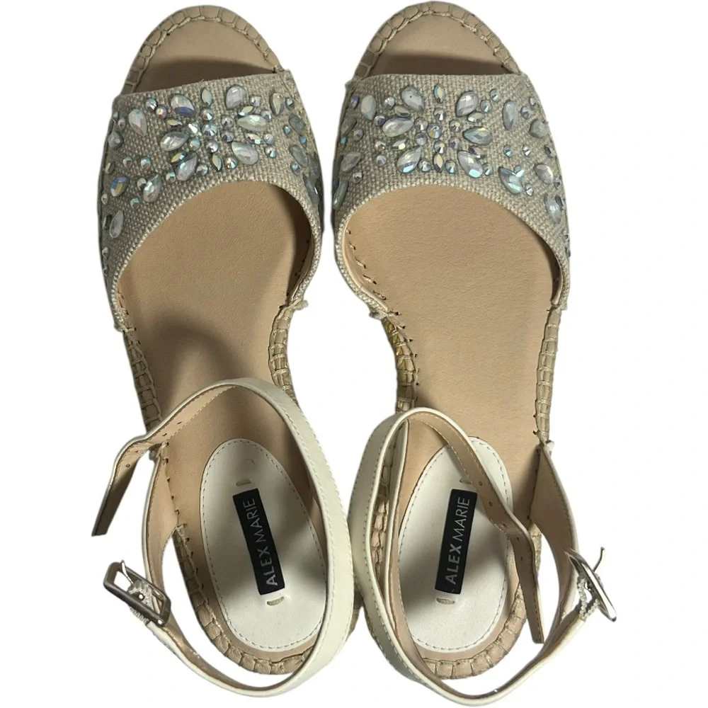 Alex Marie Cream Espadrille Sandals with Ankle Strap 8.5 NIB wedges cream comfy